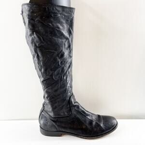 FRYE Anna Round Toe Flat Leather Riding Equestrian Knee High Boots Black 8